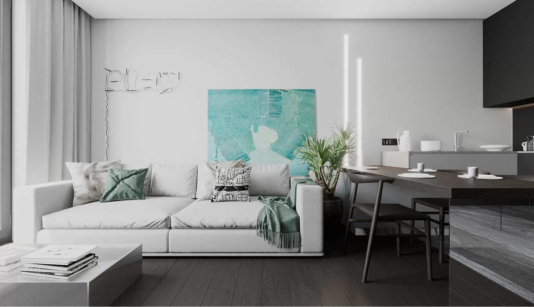  Дизайн-проект квартиры- студии в ЖК Рыбальский — 45м.кв. — Between the walls