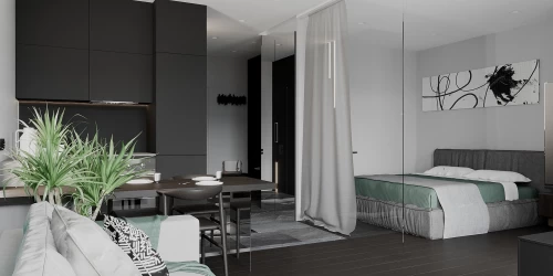 Дизайн-проект квартиры студии в ЖК Рыбальский - 45м.кв.