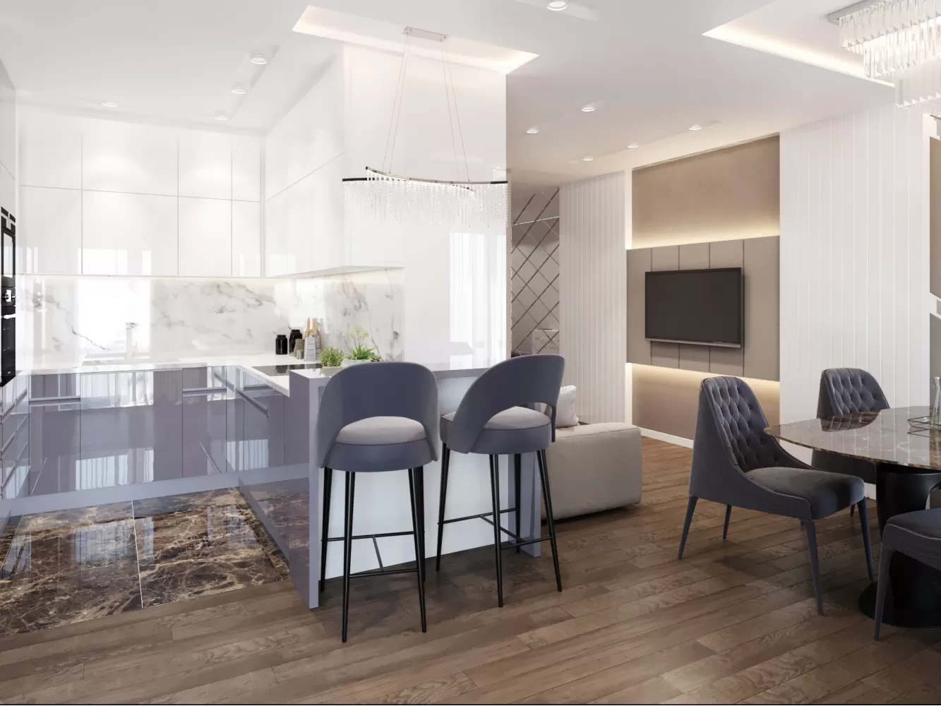 Кухня в дизайн-проекті 3-кімнатної квартири ЖК Аметист – 84м.кв. - BoDesign