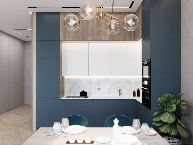 Кухня-столовая в дизайн-проекте  квартиры-студии в ЖК Кристал Парк — 46м.кв. — BoDesign