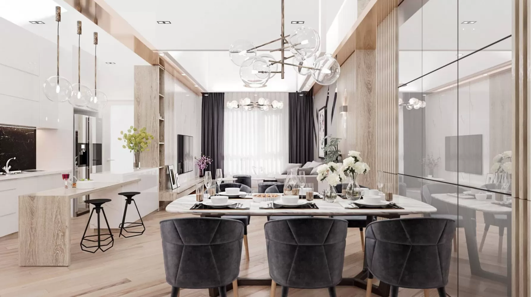 Обідня зона в дизайн-проекті 2-кімнатної квартири ЖК Варшавський, 68м.кв — BoDesign