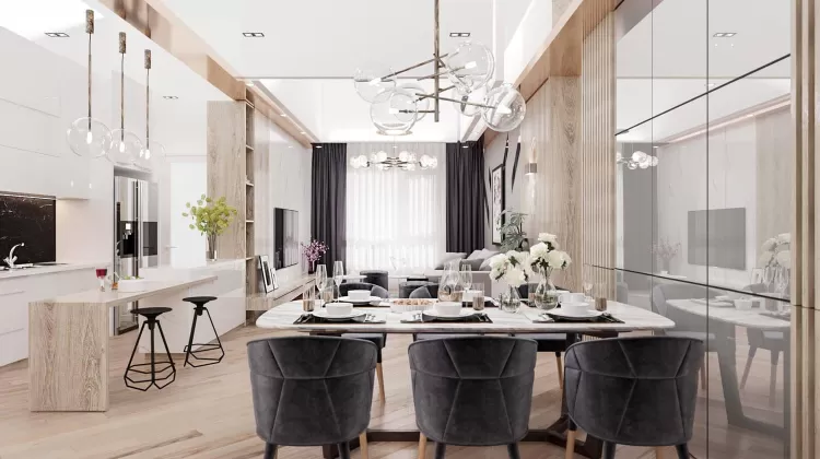 Обеденная зона  в дизайн-проекте 2-комнатной квартиры ЖК Варшавский,68м.кв — BoDesign