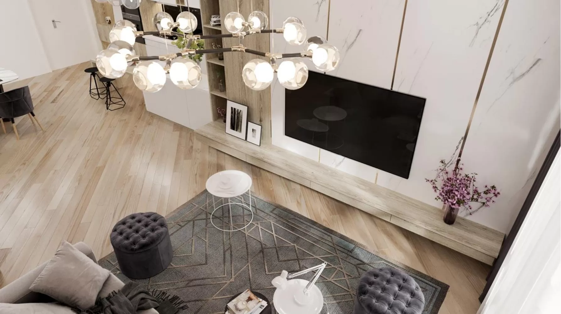 Вітальня в дизайн-проекті 2-кімнатної квартири ЖК Варшавський, 68м.кв — BoDesign