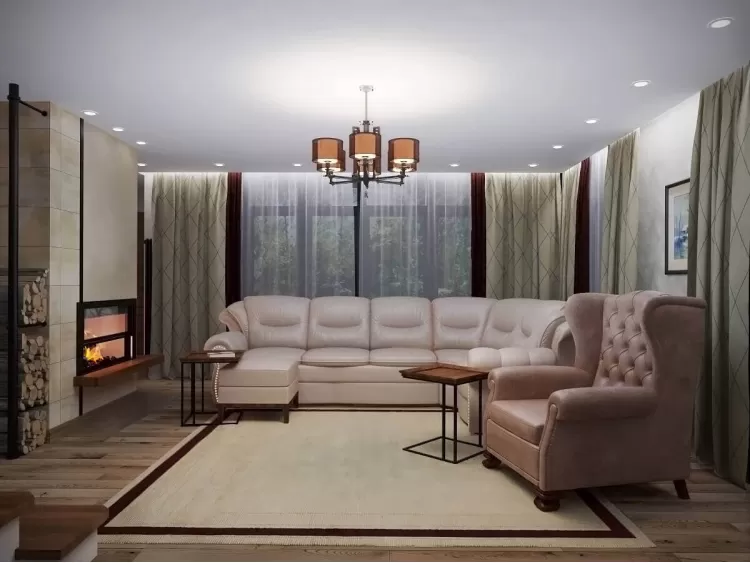 Гостиная в дизайн-проекте двухэтажного коттеджа ЖК Белый шоколад-Villago, 200 м.кв. —  студия дизайна HD-DESIGN