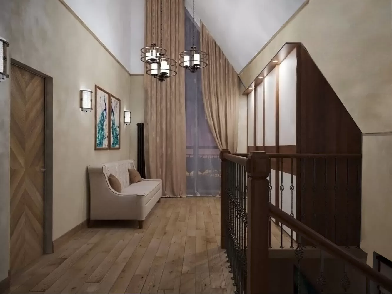 Холл в дизайн-проекте двухэтажного коттеджа ЖК Белый шоколад-Villago, 200 м.кв. —  студия дизайна HD-DESIGN