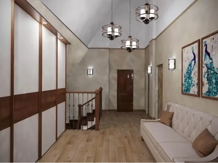 Холл в дизайн-проекте двухэтажного коттеджа ЖК Белый шоколад-Villago, 200 м.кв. —  студия дизайна HD-DESIGN