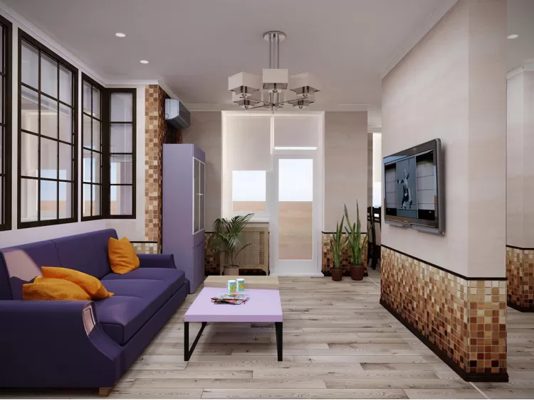 Гостиная в дизайн-проекте 3-комнатной квартиры ЖК Старокиевский, 102м.кв. — HD-DESIGN