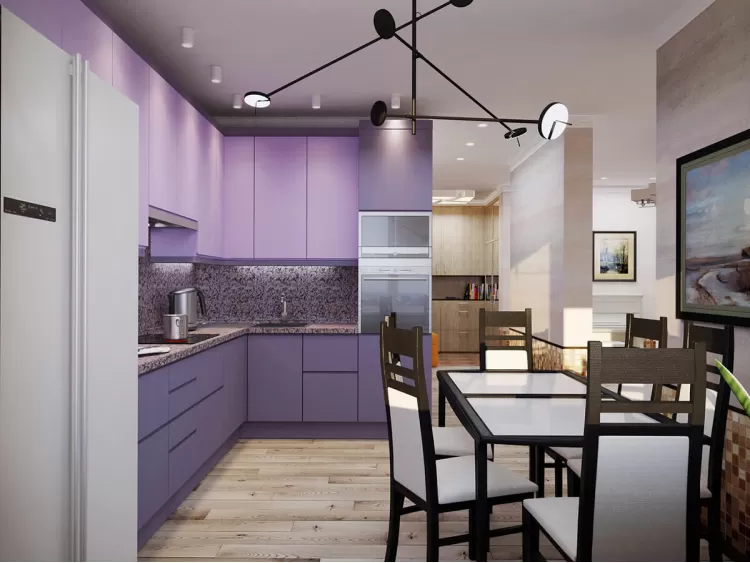 Кухня с обеденной зоной в дизайн-проекте 3-комнатной квартиры ЖК Старокиевский, 102м.кв. — HD-DESIGN