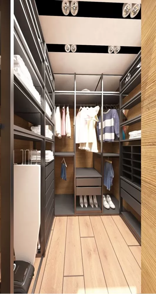 Гардеробна в дизайн-проекті квартири-студії ЖК Зарічний — InsideOut