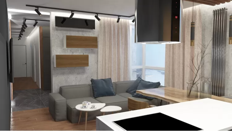 Кухня-їдальня в дизайн-проекті квартири-студії ЖК Зарічний — InsideOut