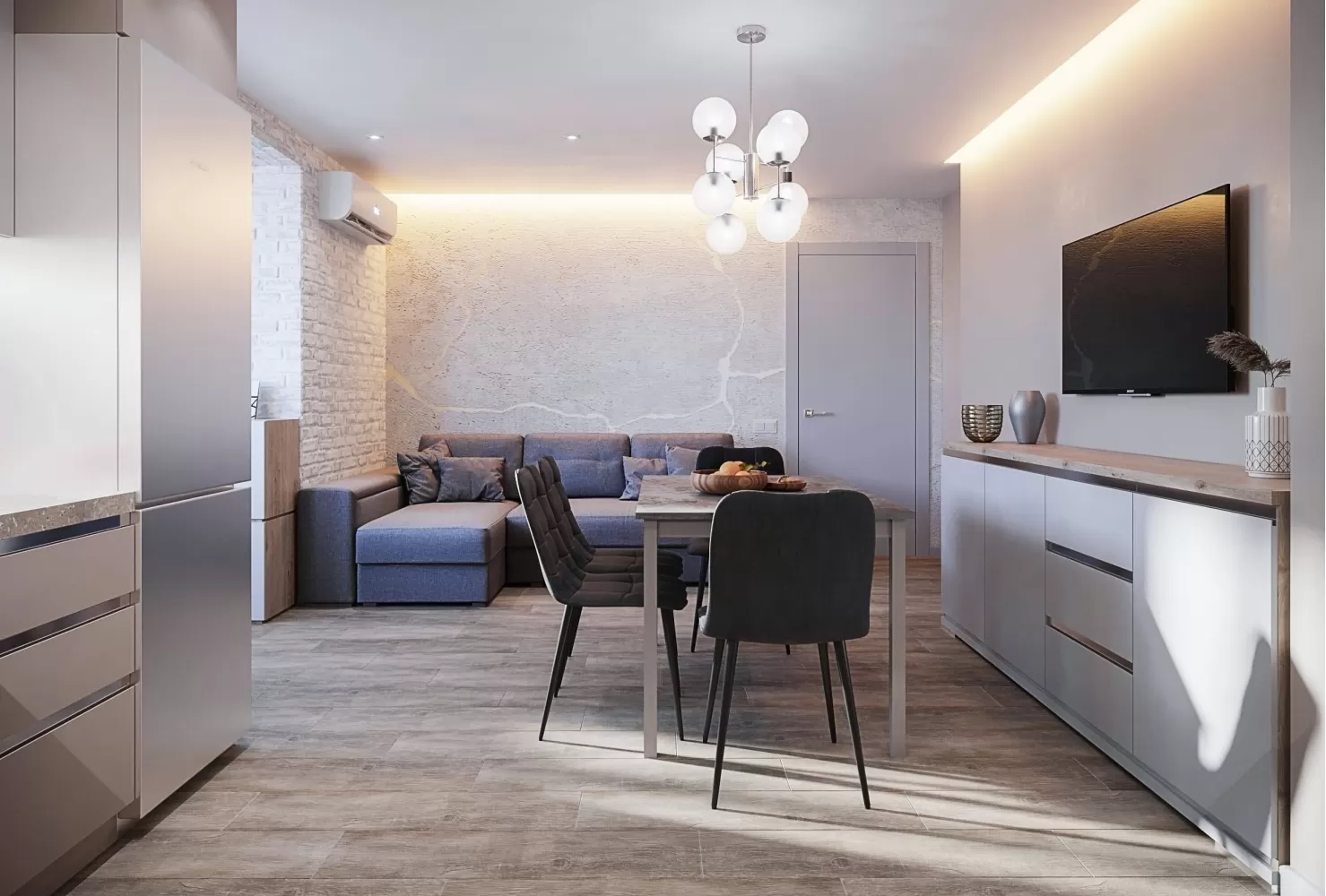 Кухня-гостиная — Дизайн-проект 3-комнатной квартиры в ЖК Статус Групп, 106 м.кв — студия дизайна Inerior12