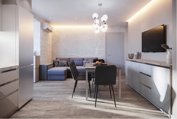 Кухня-гостиная — Дизайн-проект 3-комнатной квартиры в ЖК Статус Групп, 106 м.кв — студия дизайна Inerior12