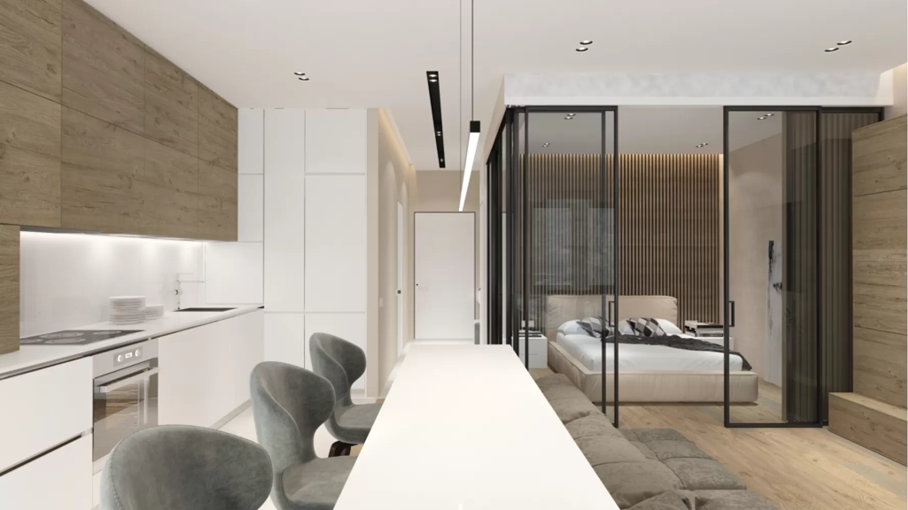 Кухня з вітальнею в дизайн-проекті квартири-студії - Maksim Tsenkov