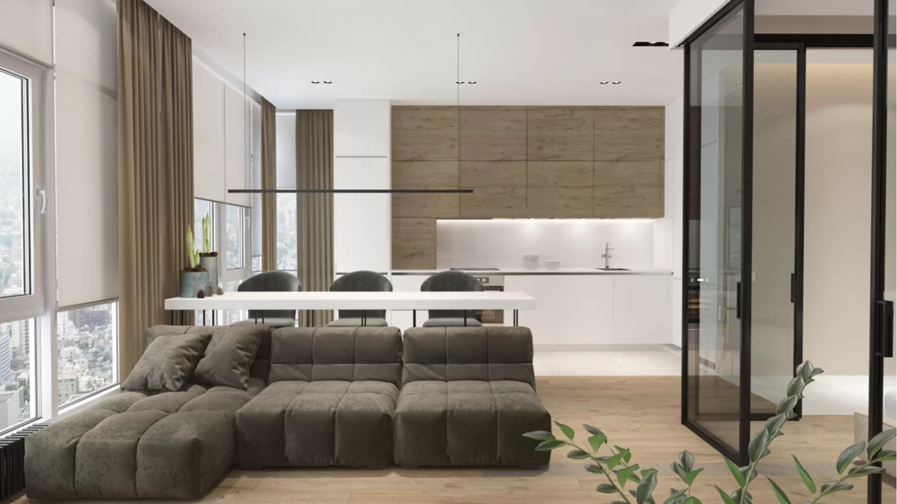 Кухня с гостиной в дизайн-проекте квартиры-студии — Maksim Tsenkov