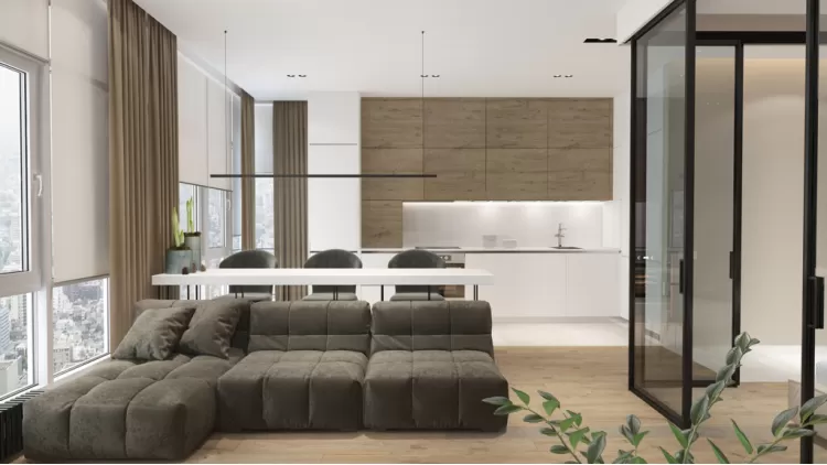 Кухня с гостиной в дизайн-проекте квартиры-студии — Maksim Tsenkov