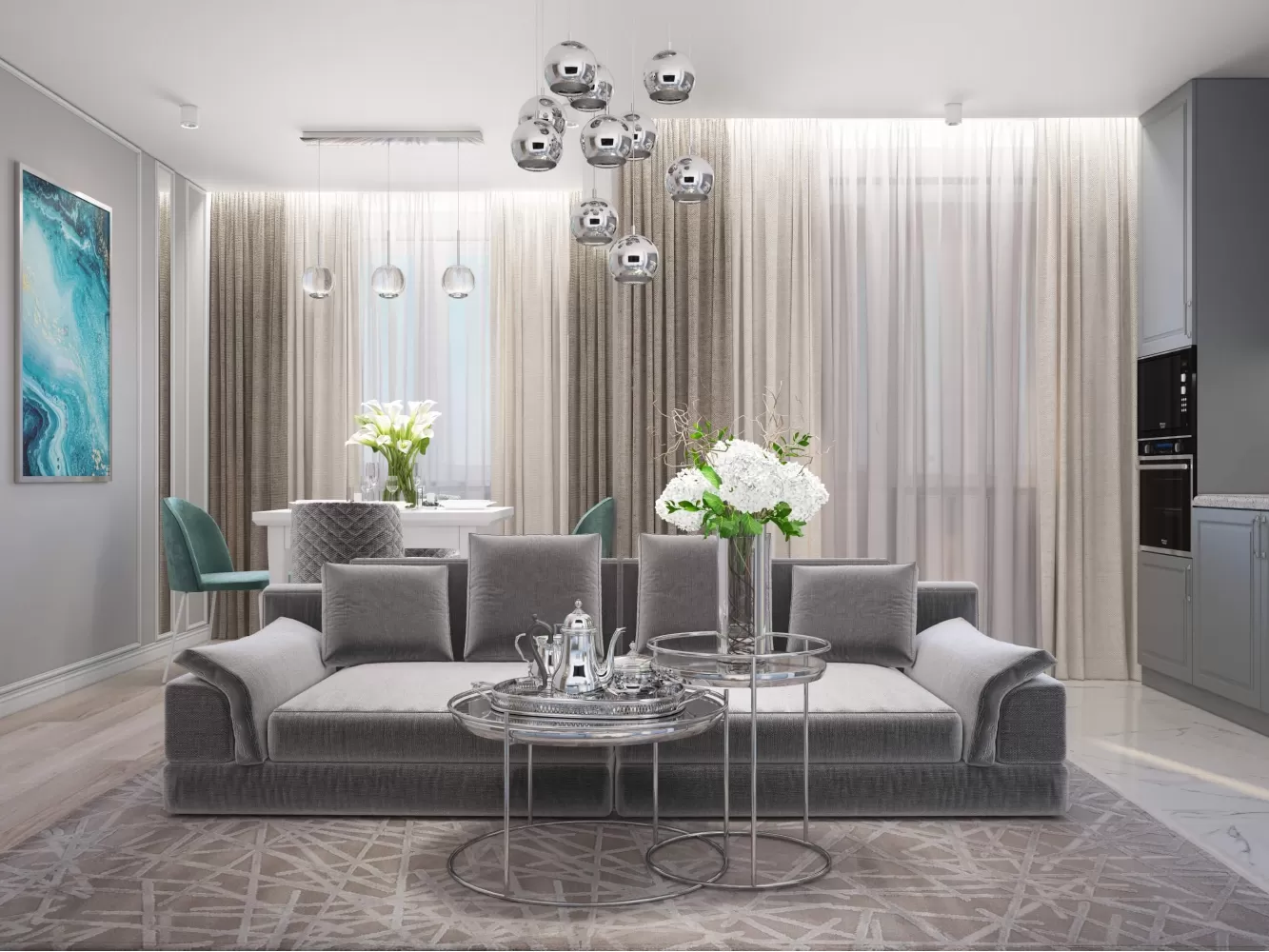 Кухня с гостиной в дизайн-проекте квартиры  ЖК Viktori, 86 м.кв. — NS Interior Design