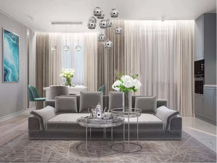 Кухня с гостиной в дизайн-проекте квартиры  ЖК Viktori, 86 м.кв. — NS Interior Design