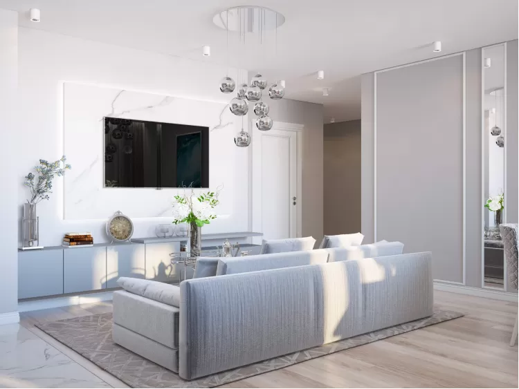 Кухня з вітальнею в дизайн-проекті квартири ЖК Viktori, 86 м.кв. - NS Interior Design