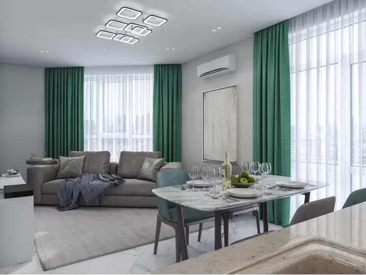 Кухня з вітальнею в дизайн-проекті квартири ЖК Адамант, 86 м.кв. - NS Interior Design