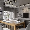 Дизайн вітальні з обідньою зоною в сірих тонах - фото 2