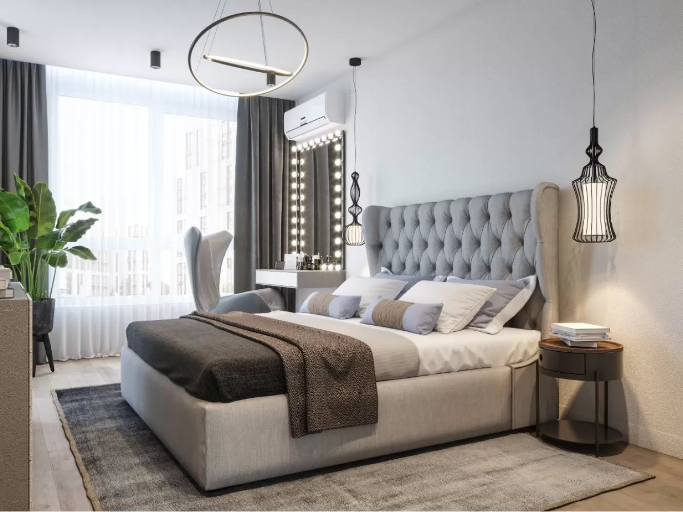 Дизайн спальной комнаты в серых тонах - фото 6