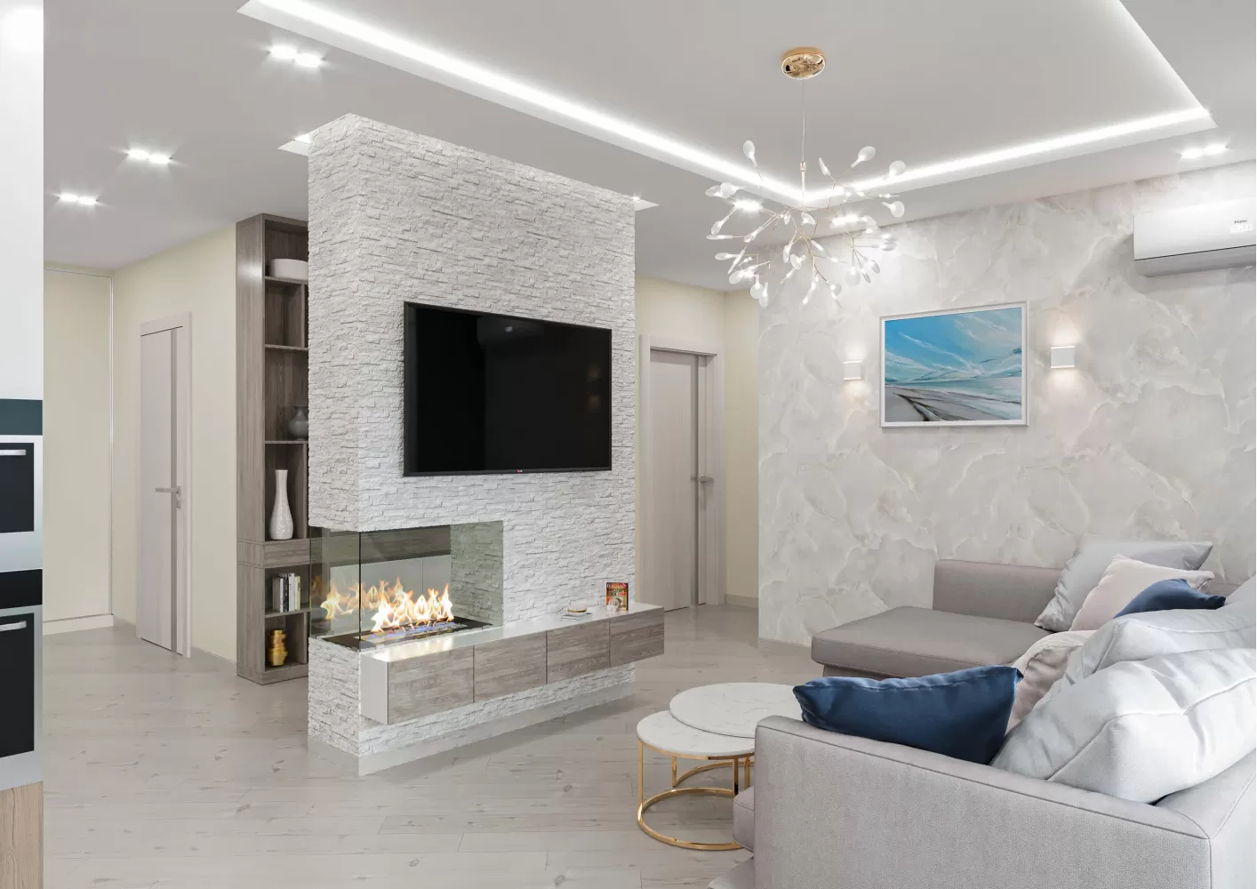 Кухня с гостиной в дизайн-проекте квартиры  ЖК Viktori, 86 м.кв. — NS Interior Design