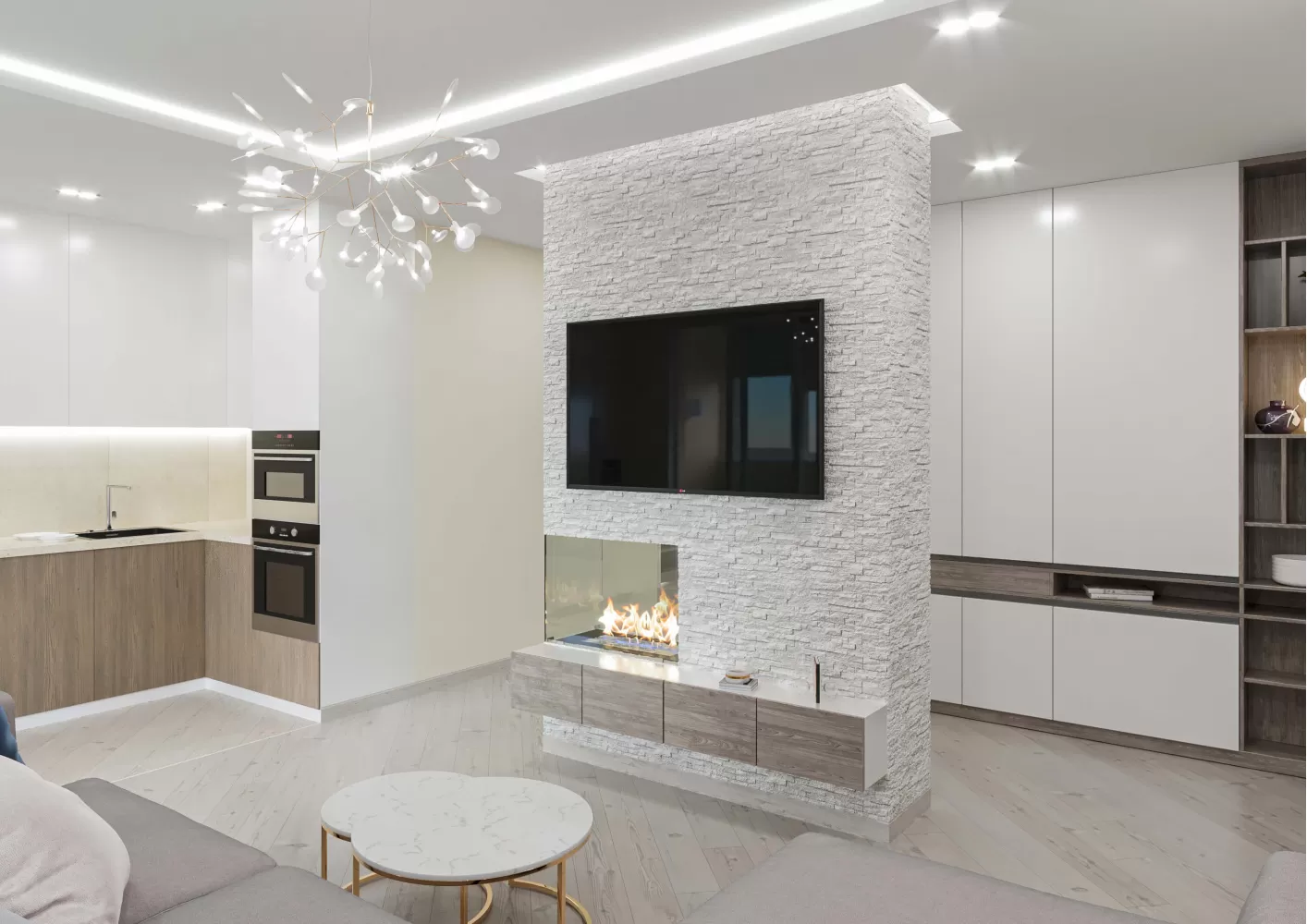 Кухня з вітальнею в дизайн-проекті квартири ЖК Viktori, 86 м.кв. - NS Interior Design