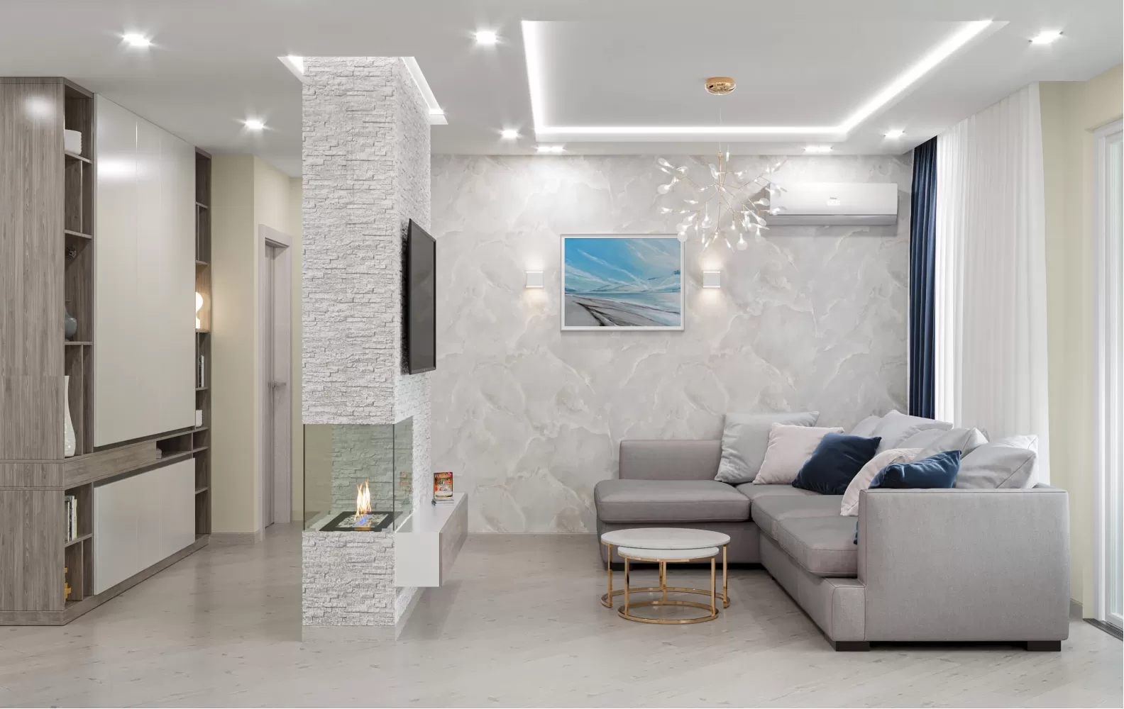 Кухня с гостиной в дизайн-проекте квартиры  ЖК Viktori, 86 м.кв. — NS Interior Design