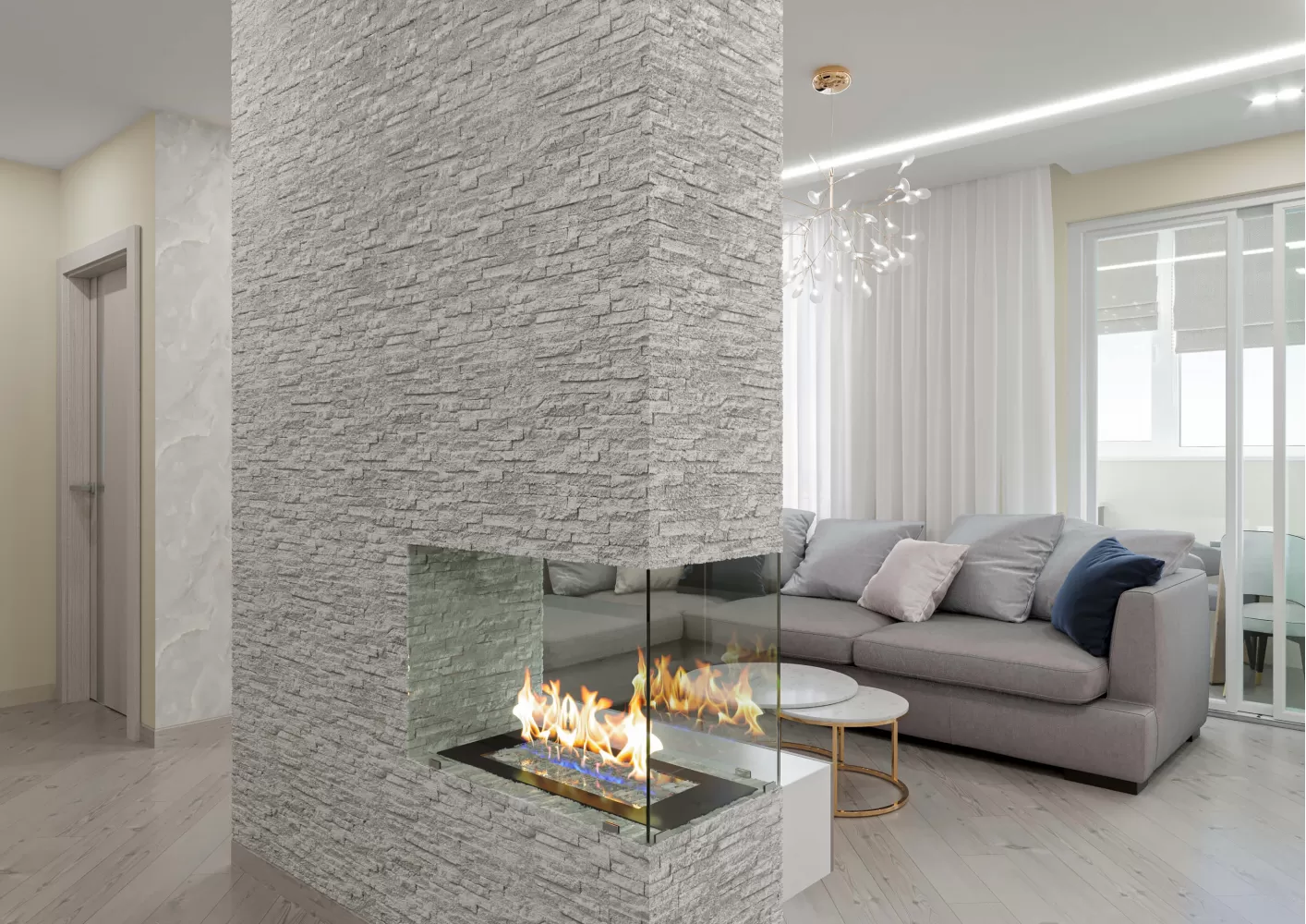 Кухня з вітальнею в дизайн-проекті квартири ЖК Viktori, 86 м.кв. - NS Interior Design