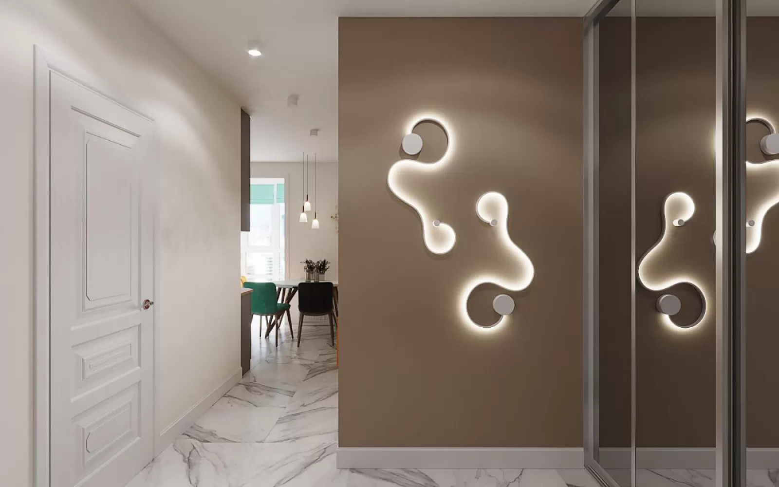 Дизайн передпокою з видом на обідню зону