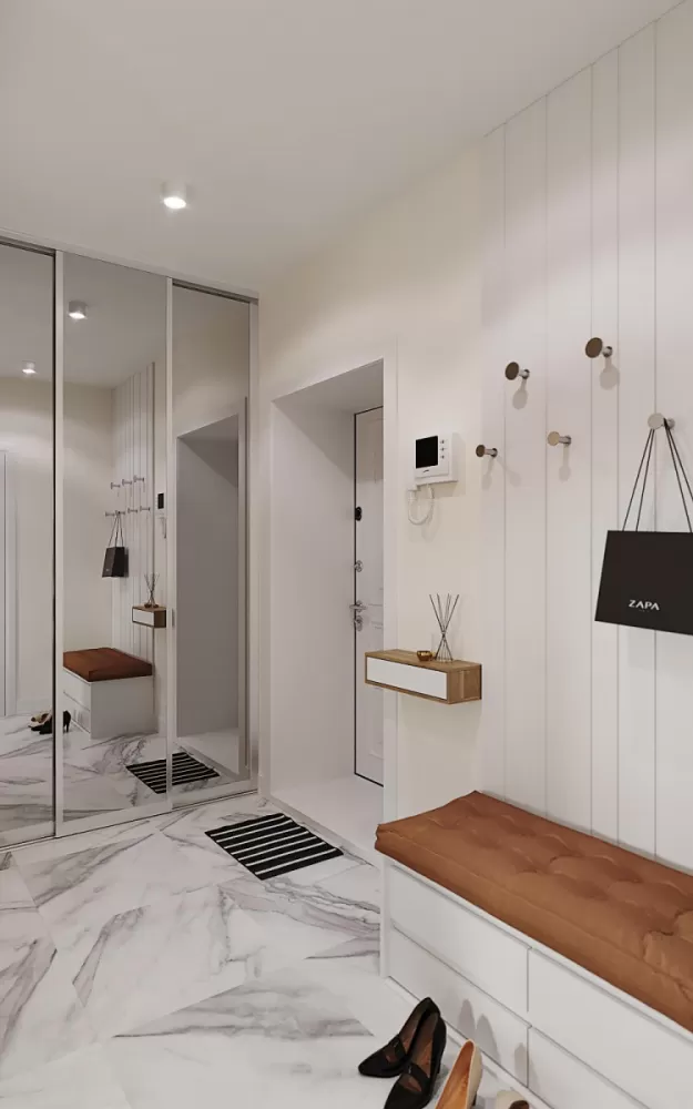 Дизайн прихожей с видом на входную дверь