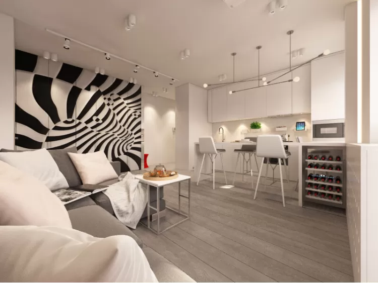 Кухня студія в дизайн-проекті 1-квартири в ЖК Річмонд, 50 м.кв — студії дизайну Studio 68-32