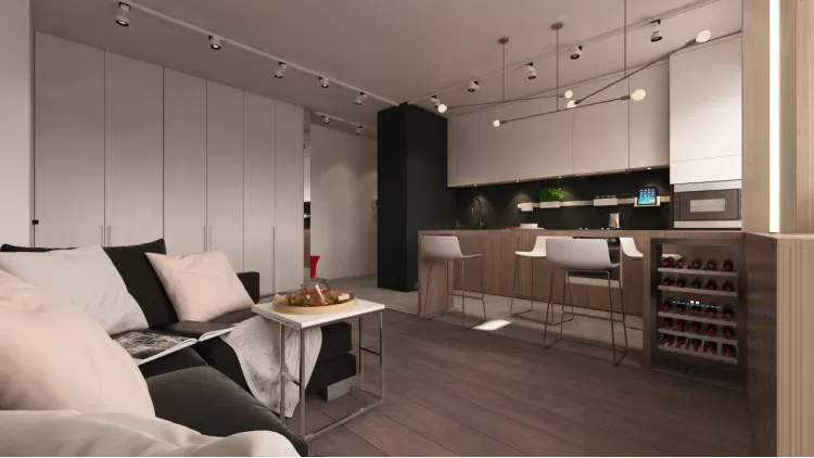 Кухня студія в дизайн-проекті 1-квартири в ЖК Річмонд, 50 м.кв — студії дизайну Studio 68-32