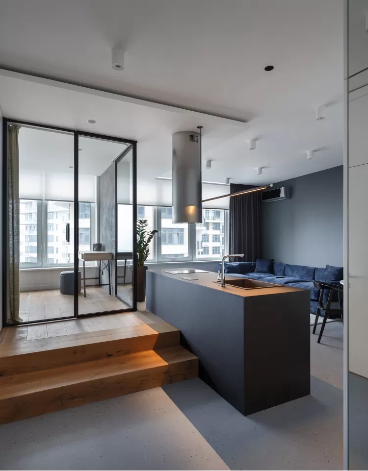 Кухня с гостиной в дизайн-проекте квартиры-студии 47м.кв. — Svoya
