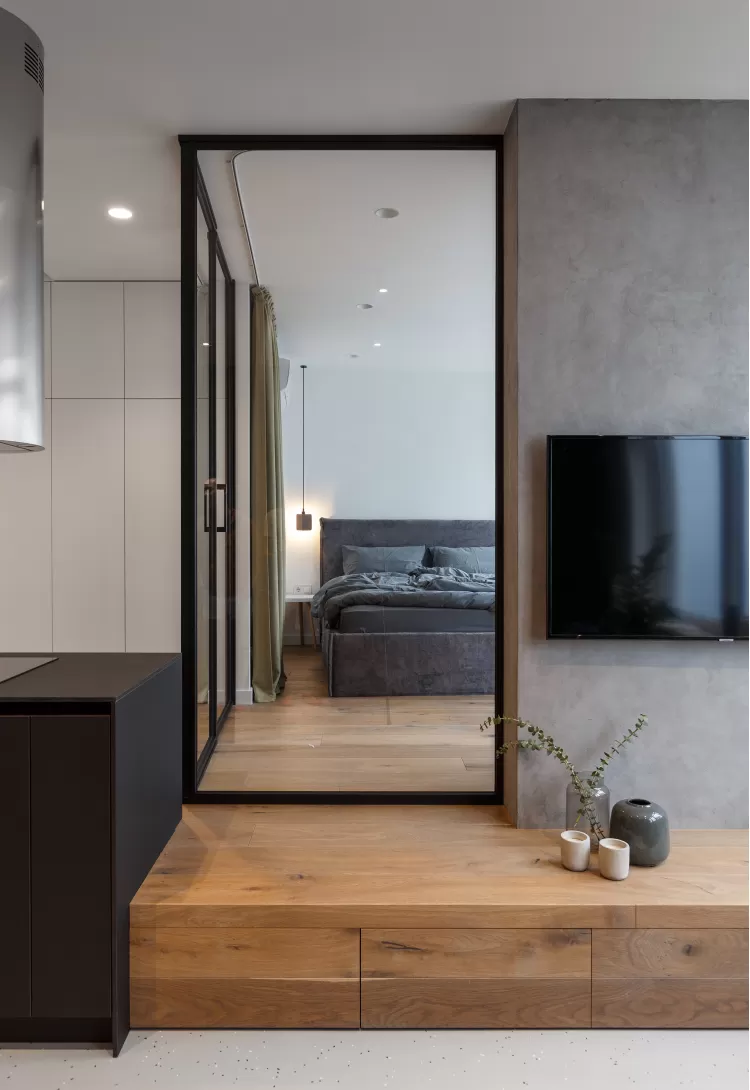 Ліжко в дизайн-проекті квартири-студії 47м.кв. - Svoya