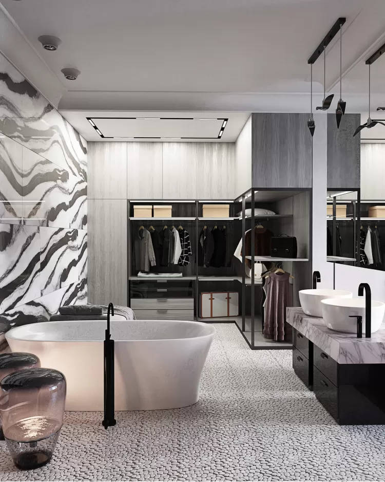 Фото дизайну: Вбиральня з ванною - Дизайн-проект приватного будинку, 150м.кв. – 645