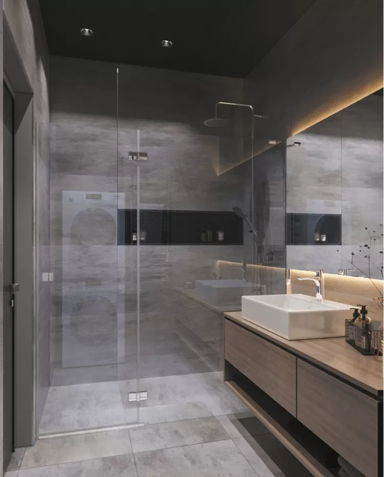 Дизайн душевой в трехкомнатной квартире 