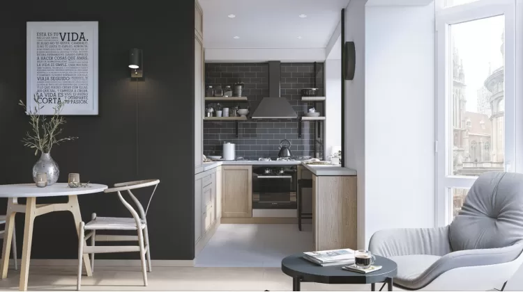 Дизайн кухні з вітальнею у квартирі