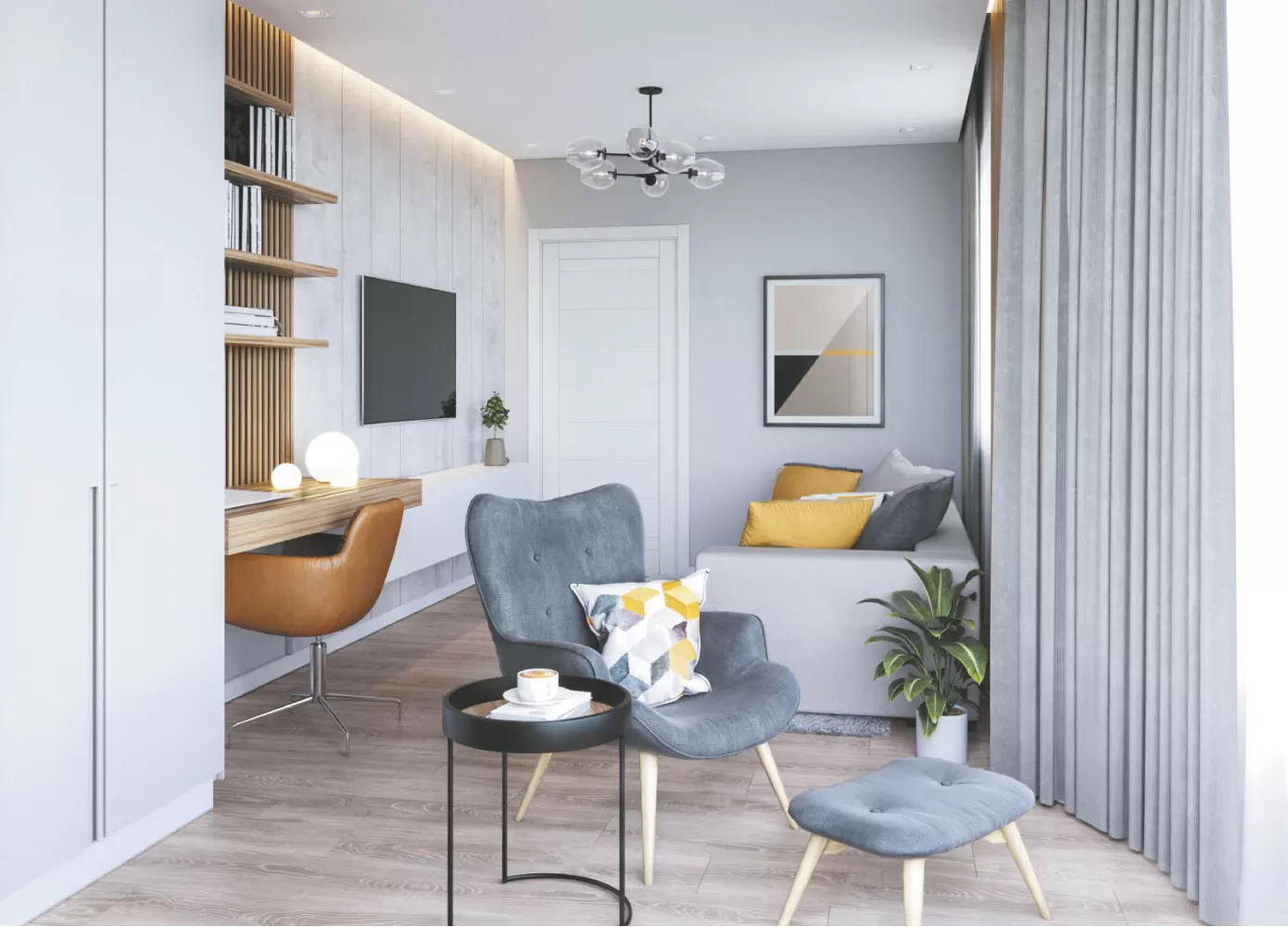 Дизайн вітальні в однокімнатній квартирі