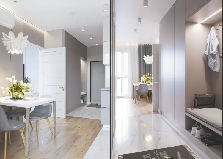 Обеденная зона с прихожей в однокомнатной квартире 