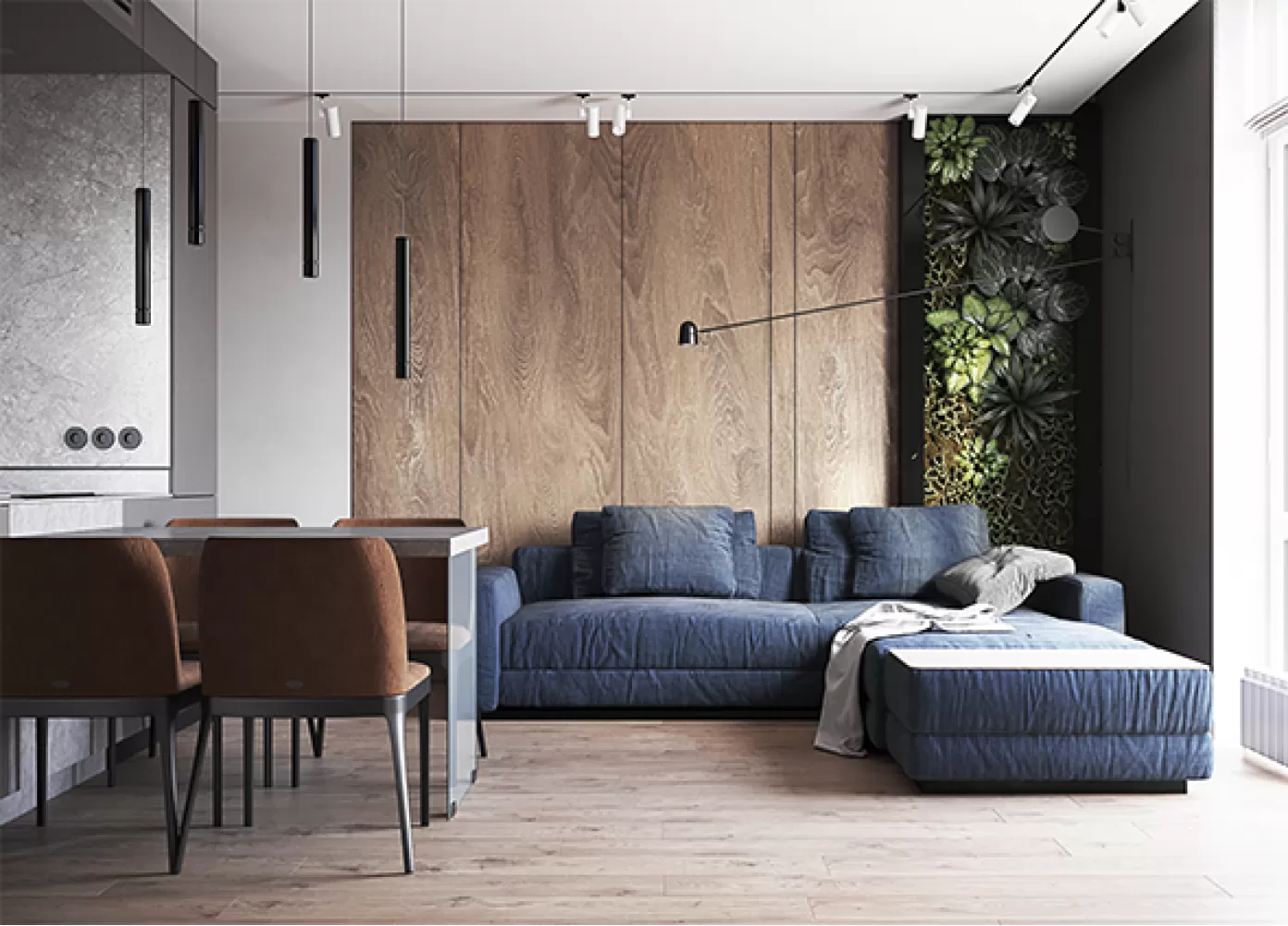 Кухня-гостиная в дизайн-проекте  квартиры  ЖК Французский квартал, 82м.кв — дизайнер Дарья Гросс