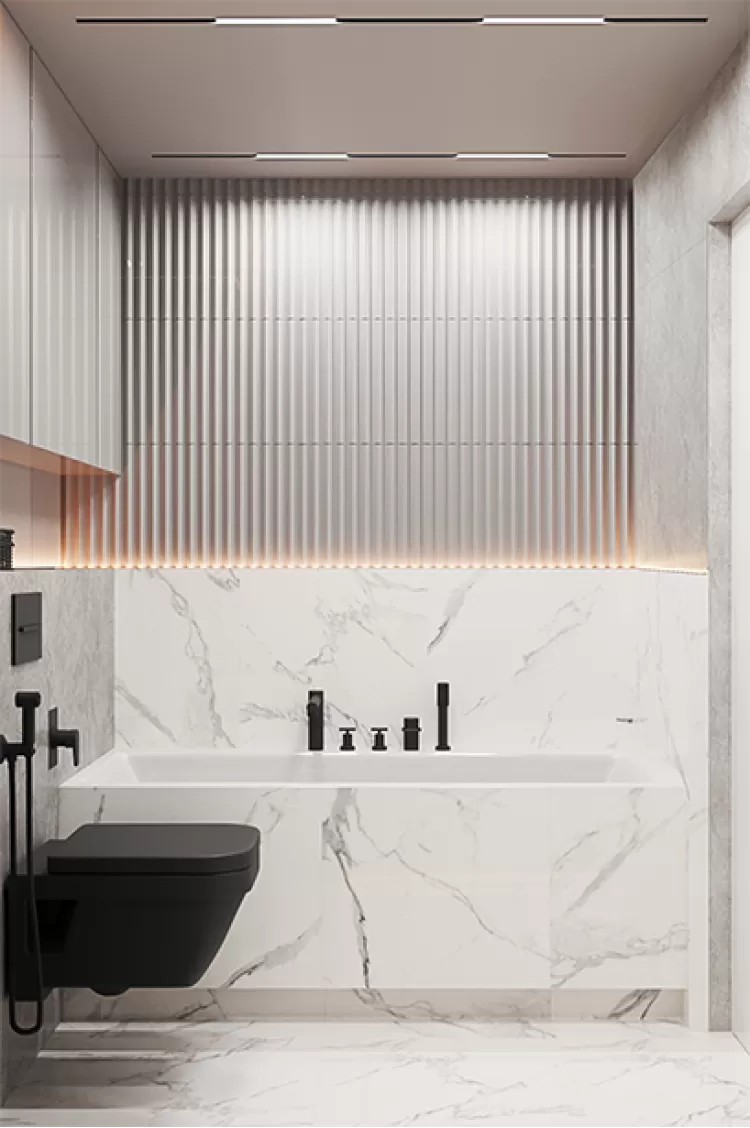 Ванная в дизайн-проекте  квартиры  ЖК Французский квартал, 82м.кв. — дизайнер Дарья Гросс