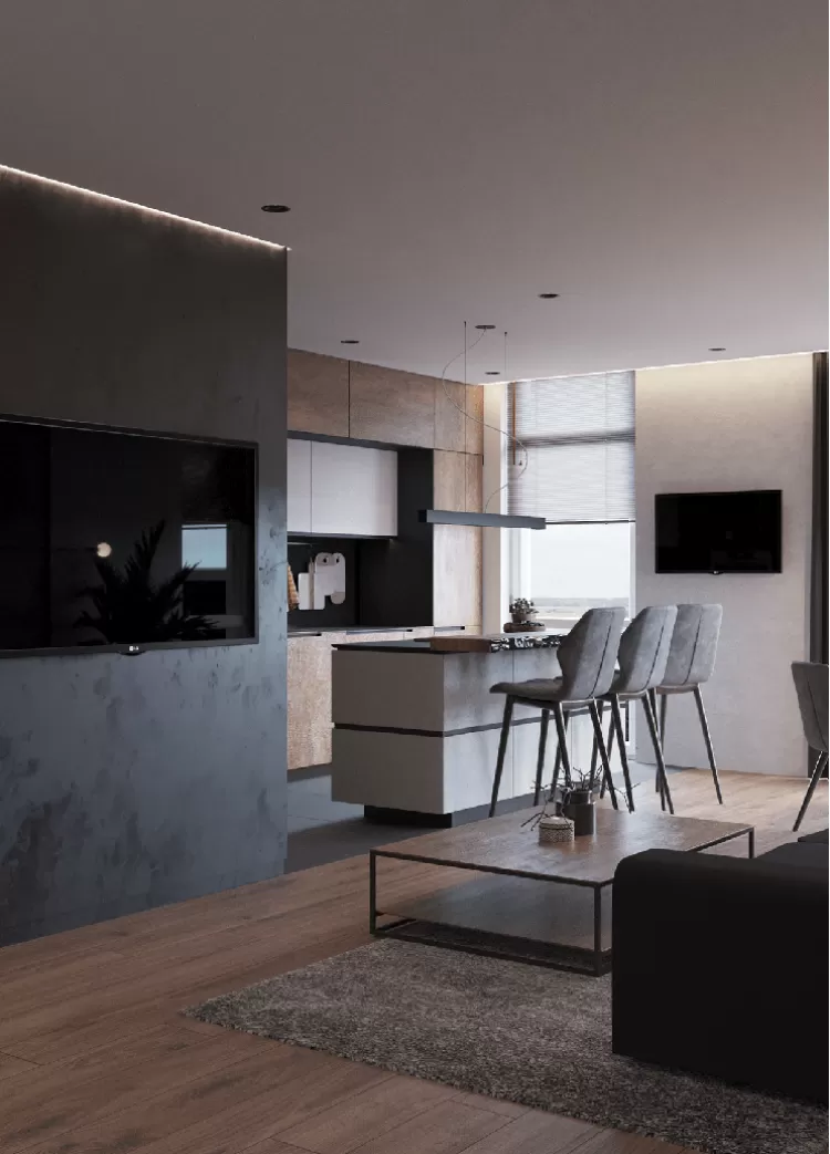 Кухня-вітальня в дизайн-проекті квартири ЖК Французький квартал, 80м.кв - дизайнер Дар'я Гросс