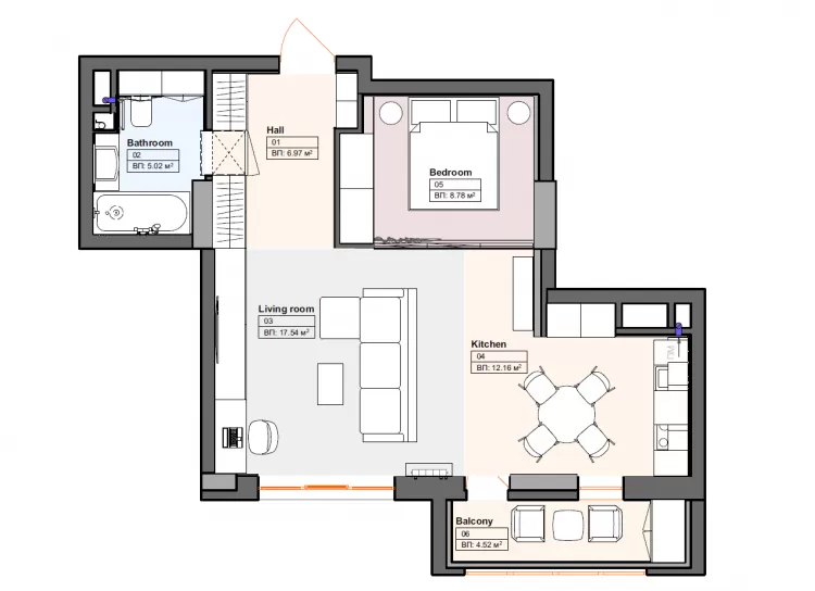 План квартиры в дизайн-проекте квартиры в ЖК Ричмонд, 55м.кв. — Design Burean