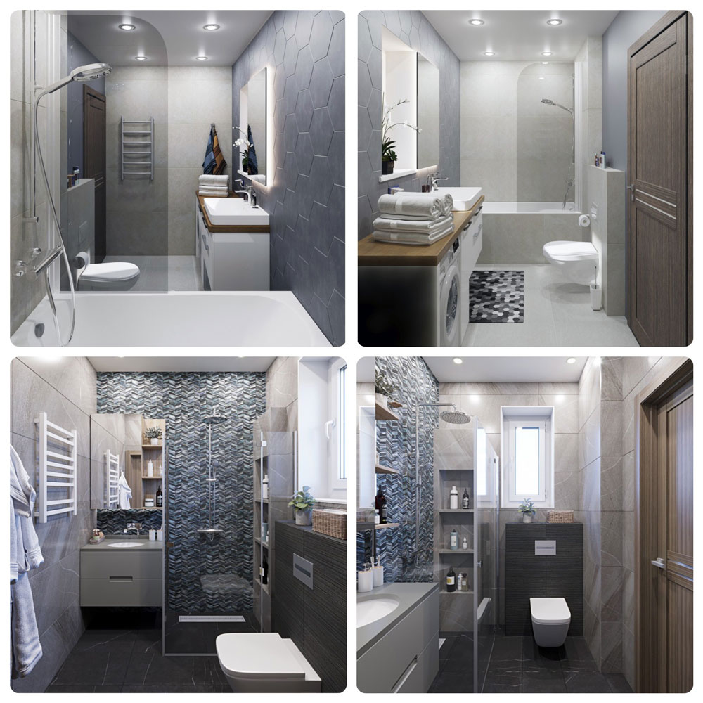 Фото - пример: дизайн проект и интерьер серой ванной комнаты
