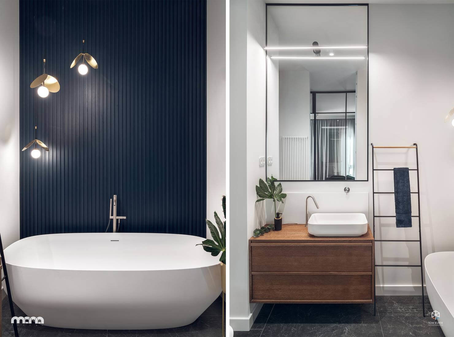 Цветовая гамма и стилистика интерьера спальни плавно «перетекает» в ванную комнату