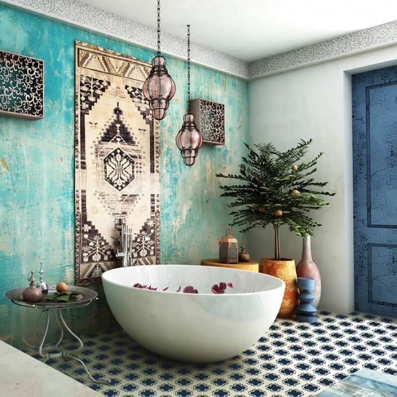 Особенностью стиля в отделке стен служит Марокканский таделакт или «марокканская штукатурка» — натуральная известковая штукатурка для эко- строительства.