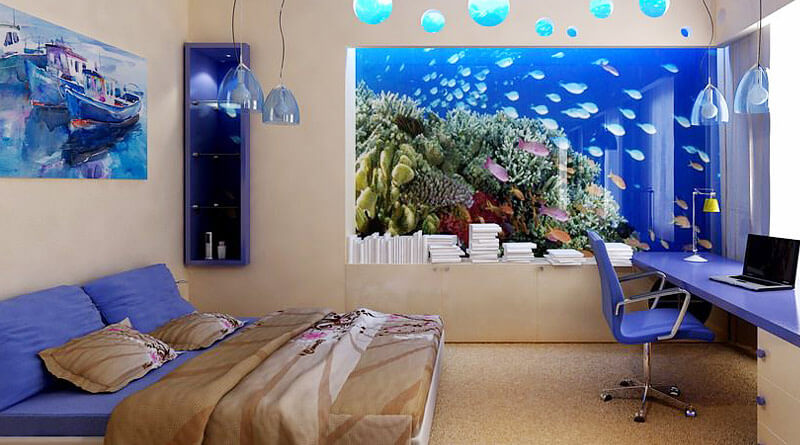 Качественные фотообои с неоновой подсветкой станут отличной альтернативой дорогому аквариуму с рыбками