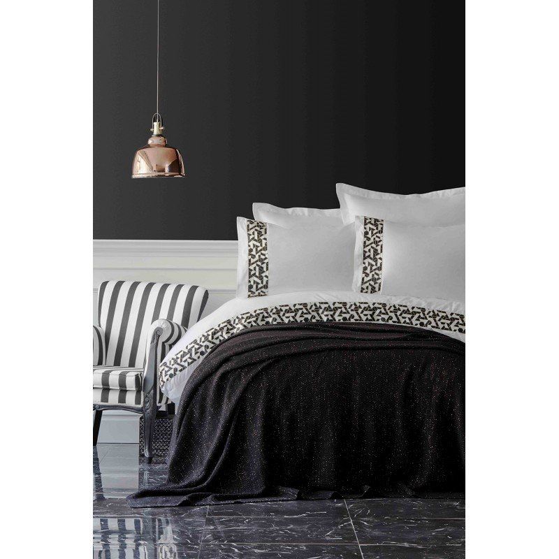 Комплект постельного белья с пледом Karaca Home - Blaze siyah 2019-1 черный евро