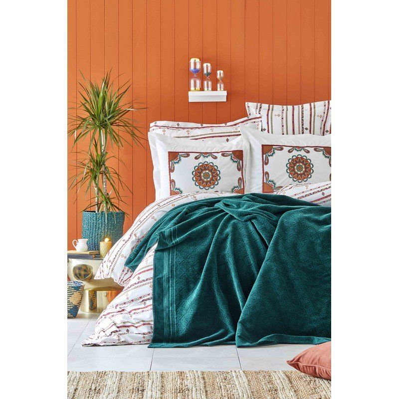 Комплект постельного белья с пледом Karaca Home - Mosi Zumrud 2019-1 евро